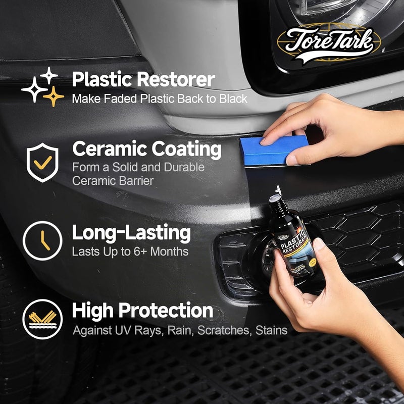 toretark Store Plastic Restorer for Cars, Not a Dressing, Black Trim Restorer, Ceramic Crystal Coating Highly Concentrated, Lasting Up to 6 Months+ with UV Protection, Restore Automotive Exterior 50ml*2 - Image 3